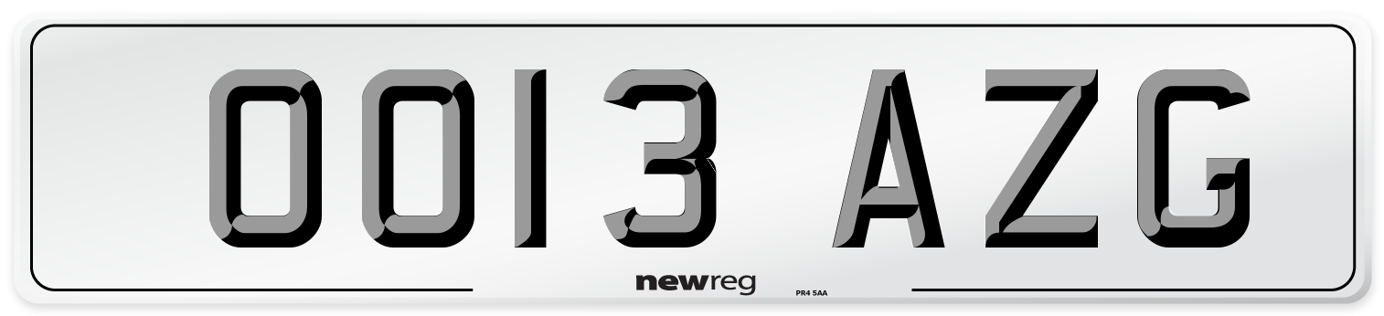 OO13 AZG Number Plate from New Reg